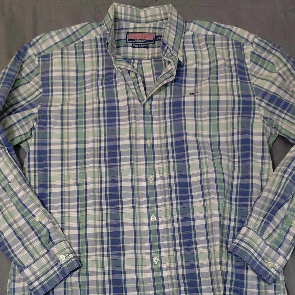 Vineyard Vines Blue and Green Checkered Shirt